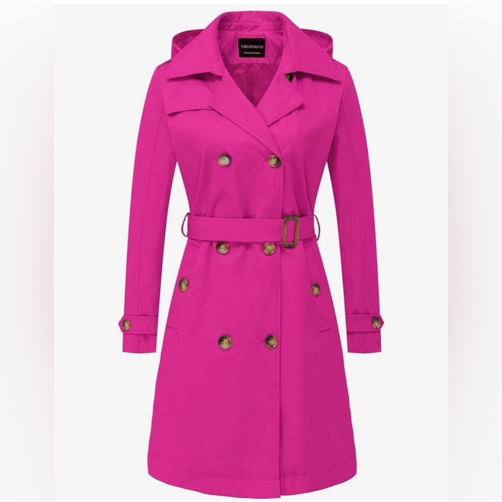 Women’s Fuchsia Trench Coat - Stylish Double-Breasted Jacket